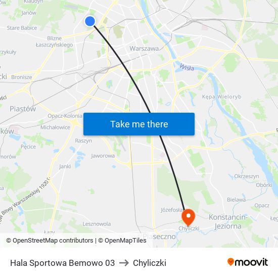 Hala Sportowa Bemowo to Chyliczki map