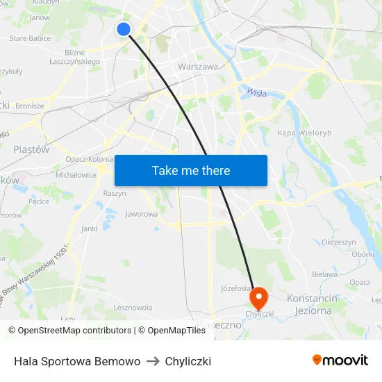 Hala Sportowa Bemowo to Chyliczki map