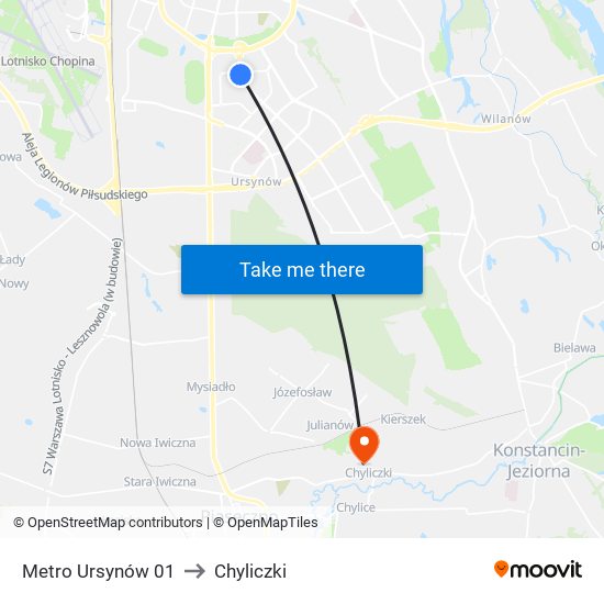 Metro Ursynów 01 to Chyliczki map