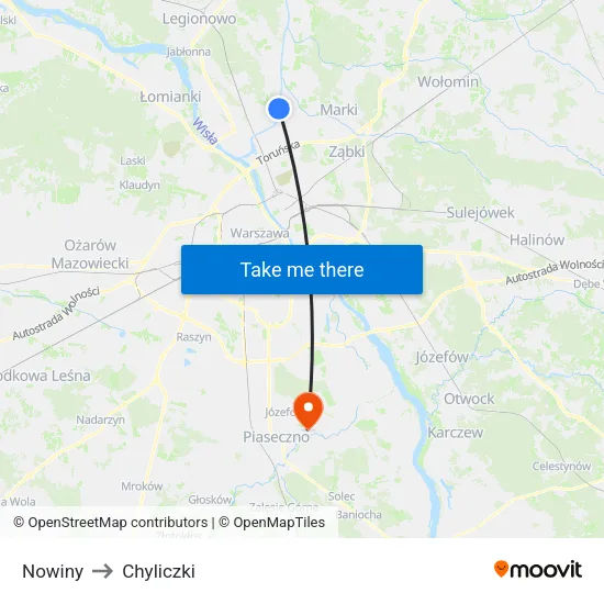 Nowiny to Chyliczki map