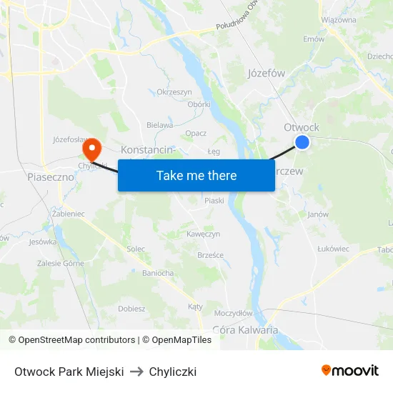 Otwock Park Miejski to Chyliczki map