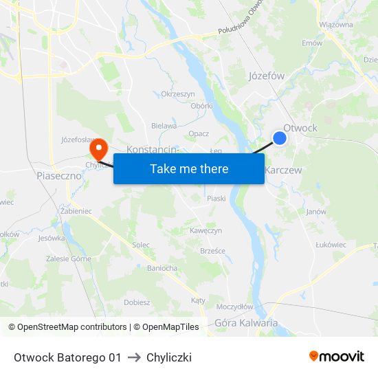 Otwock Batorego to Chyliczki map