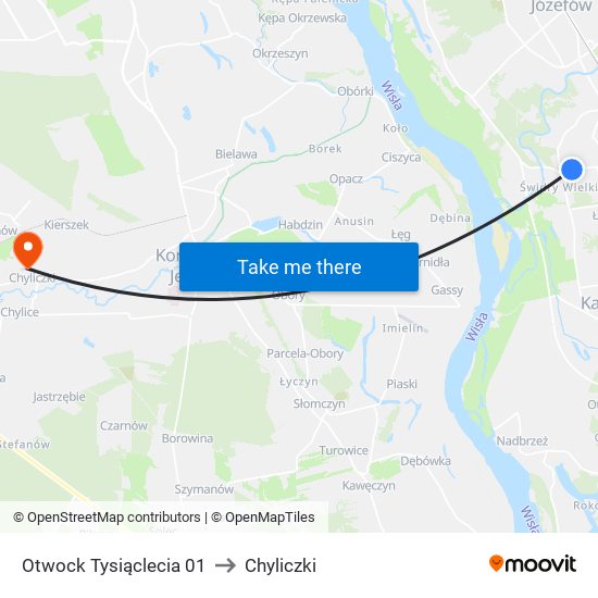 Otwock Tysiąclecia 01 to Chyliczki map
