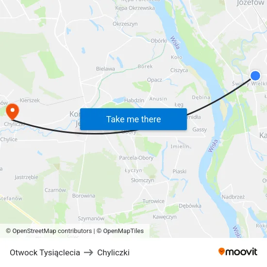 Otwock Tysiąclecia to Chyliczki map