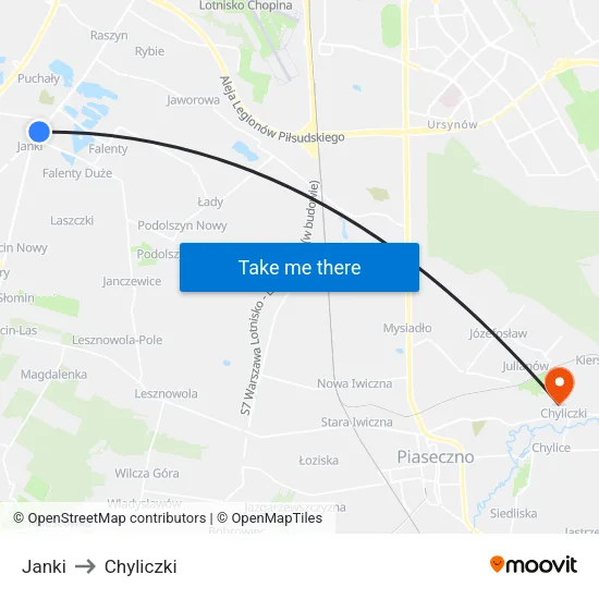 Janki to Chyliczki map