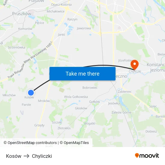 Kosów to Chyliczki map