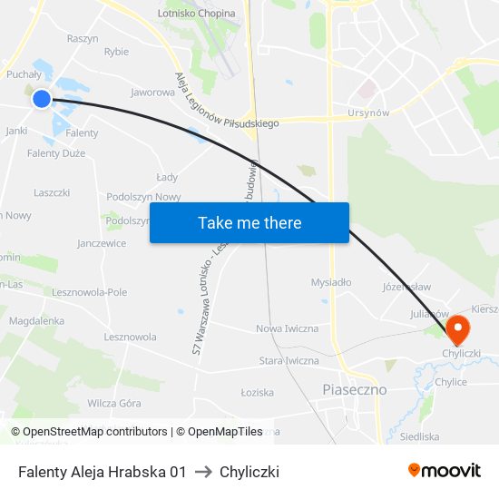 Falenty Aleja Hrabska 01 to Chyliczki map