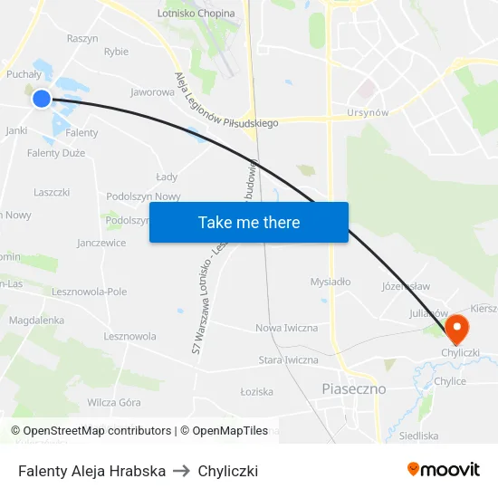 Falenty Aleja Hrabska to Chyliczki map
