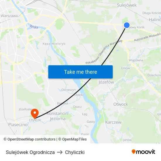 Sulejówek Ogrodnicza to Chyliczki map