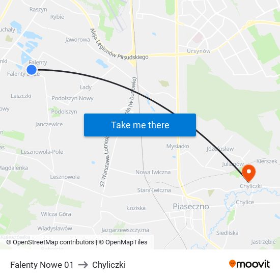 Falenty Nowe 01 to Chyliczki map