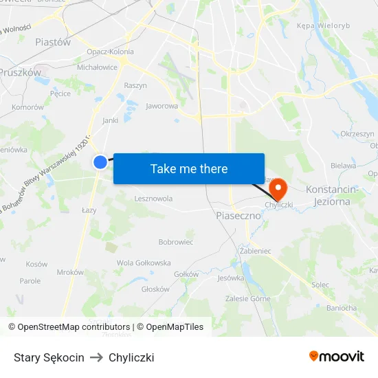 Stary Sękocin to Chyliczki map