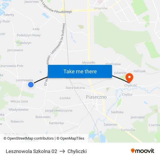 Lesznowola Szkolna to Chyliczki map