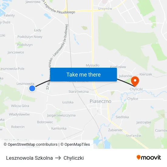 Lesznowola Szkolna to Chyliczki map