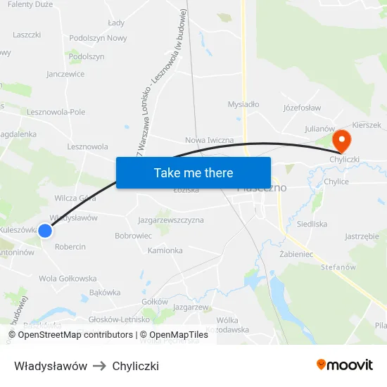 Władysławów to Chyliczki map