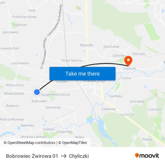 Bobrowiec Żwirowa 01 to Chyliczki map