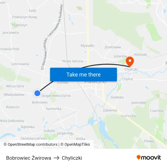 Bobrowiec Żwirowa to Chyliczki map