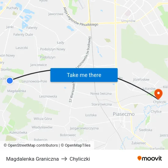 Magdalenka Graniczna to Chyliczki map