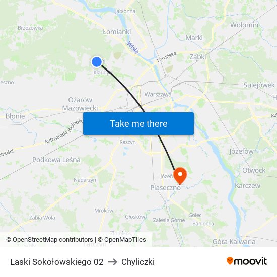 Laski Sokołowskiego to Chyliczki map