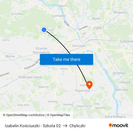 Izabelin Kościuszki - Szkoła 02 to Chyliczki map