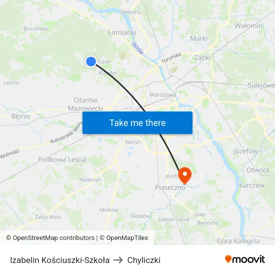 Izabelin Kościuszki - Szkoła to Chyliczki map