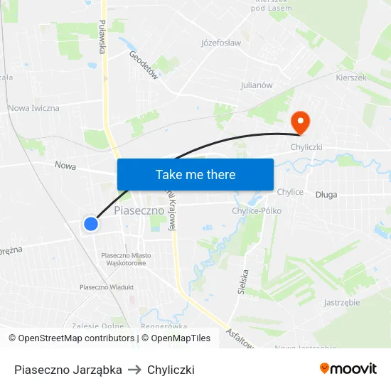 Piaseczno Jarząbka to Chyliczki map
