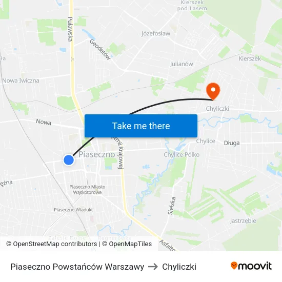 Piaseczno Powstańców Warszawy to Chyliczki map