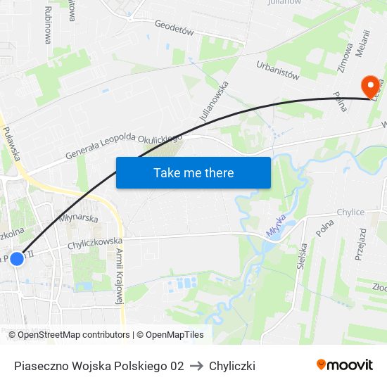 Piaseczno Wojska Polskiego to Chyliczki map