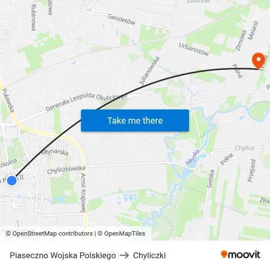 Piaseczno Wojska Polskiego to Chyliczki map