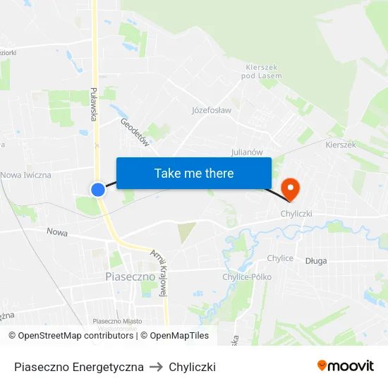 Piaseczno Energetyczna to Chyliczki map