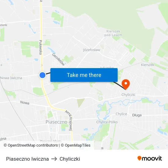Piaseczno Iwiczna to Chyliczki map