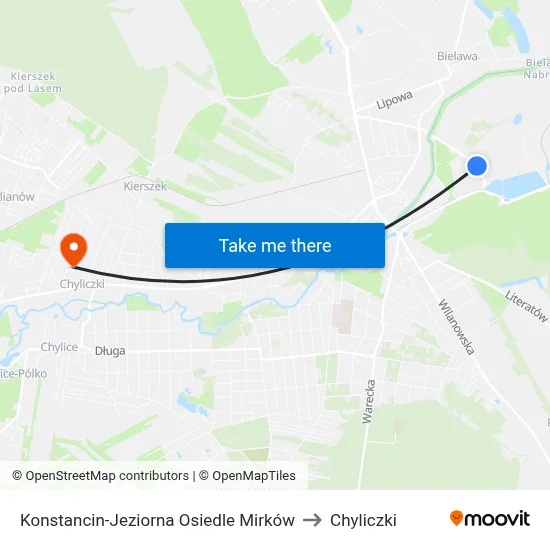 Konstancin-Jeziorna Osiedle Mirków to Chyliczki map