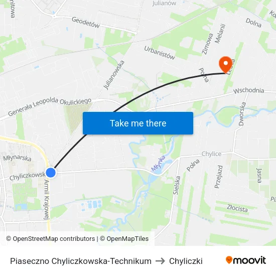 Piaseczno Chyliczkowska - Technikum to Chyliczki map