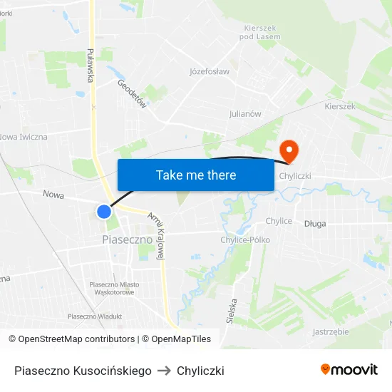 Piaseczno Kusocińskiego to Chyliczki map