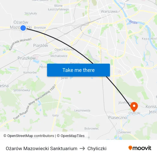 Ożarów Mazowiecki Sanktuarium to Chyliczki map