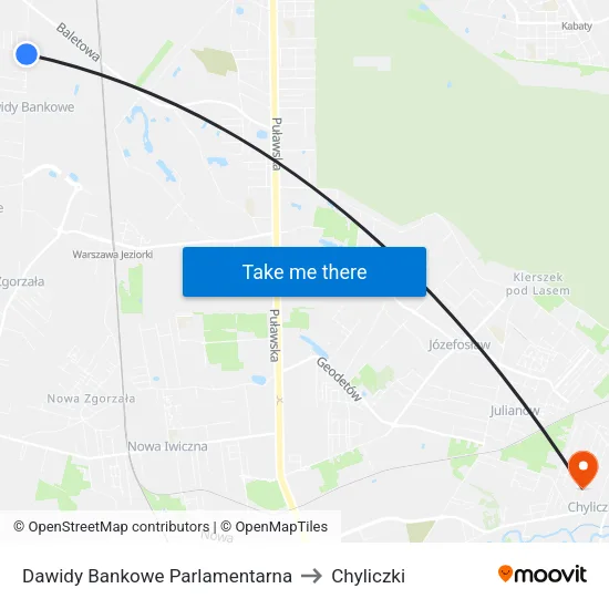 Dawidy Bankowe Parlamentarna to Chyliczki map