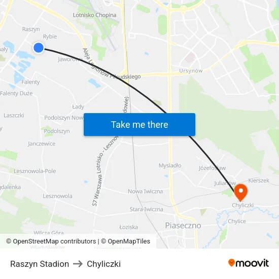 Raszyn Stadion to Chyliczki map