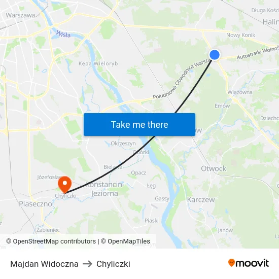Majdan Widoczna to Chyliczki map