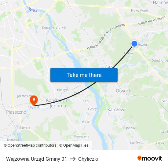 Wiązowna Urząd Gminy 01 to Chyliczki map