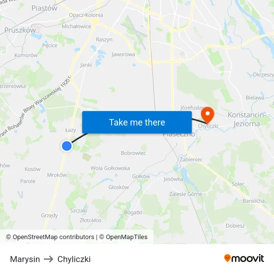 Marysin to Chyliczki map