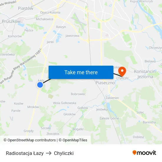 Radiostacja Łazy to Chyliczki map