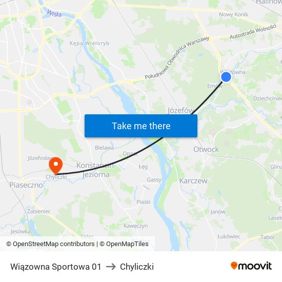 Wiązowna Sportowa to Chyliczki map