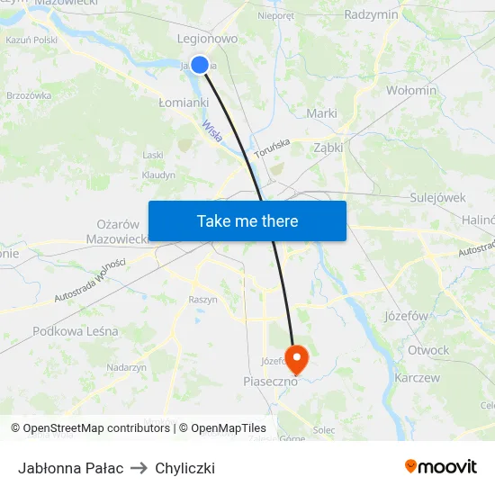 Jabłonna Pałac to Chyliczki map