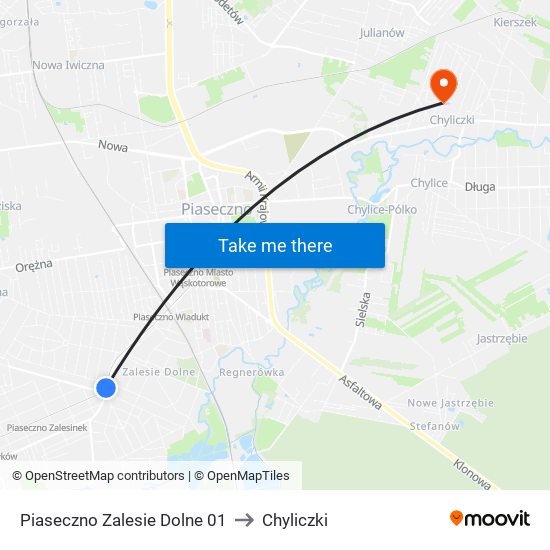 Piaseczno Zalesie Dolne to Chyliczki map