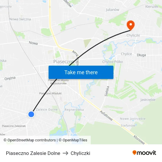 Piaseczno Zalesie Dolne to Chyliczki map