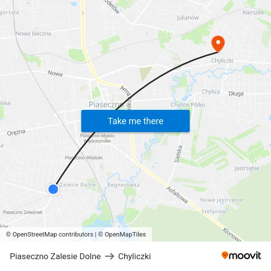 Piaseczno Zalesie Dolne to Chyliczki map
