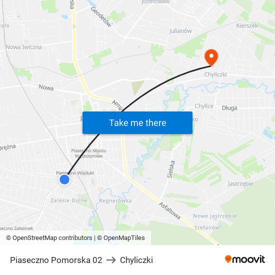 Piaseczno Pomorska 02 to Chyliczki map