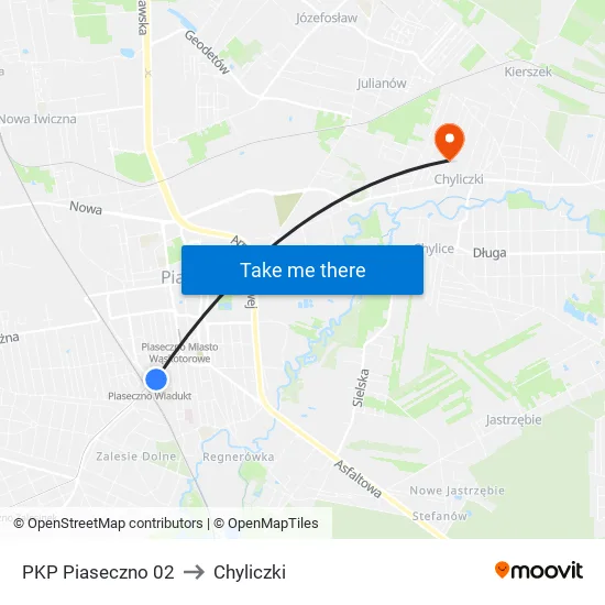 PKP Piaseczno to Chyliczki map