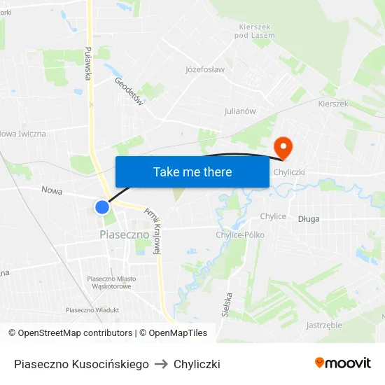 Piaseczno Kusocińskiego to Chyliczki map