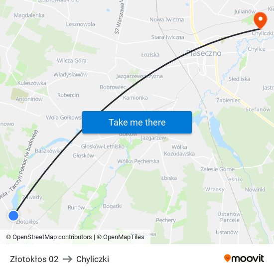 Złotokłos to Chyliczki map