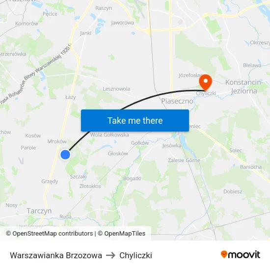 Warszawianka Brzozowa to Chyliczki map